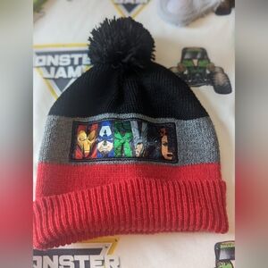 Marvel Red and Gray Knit Hat with Pom-Pom